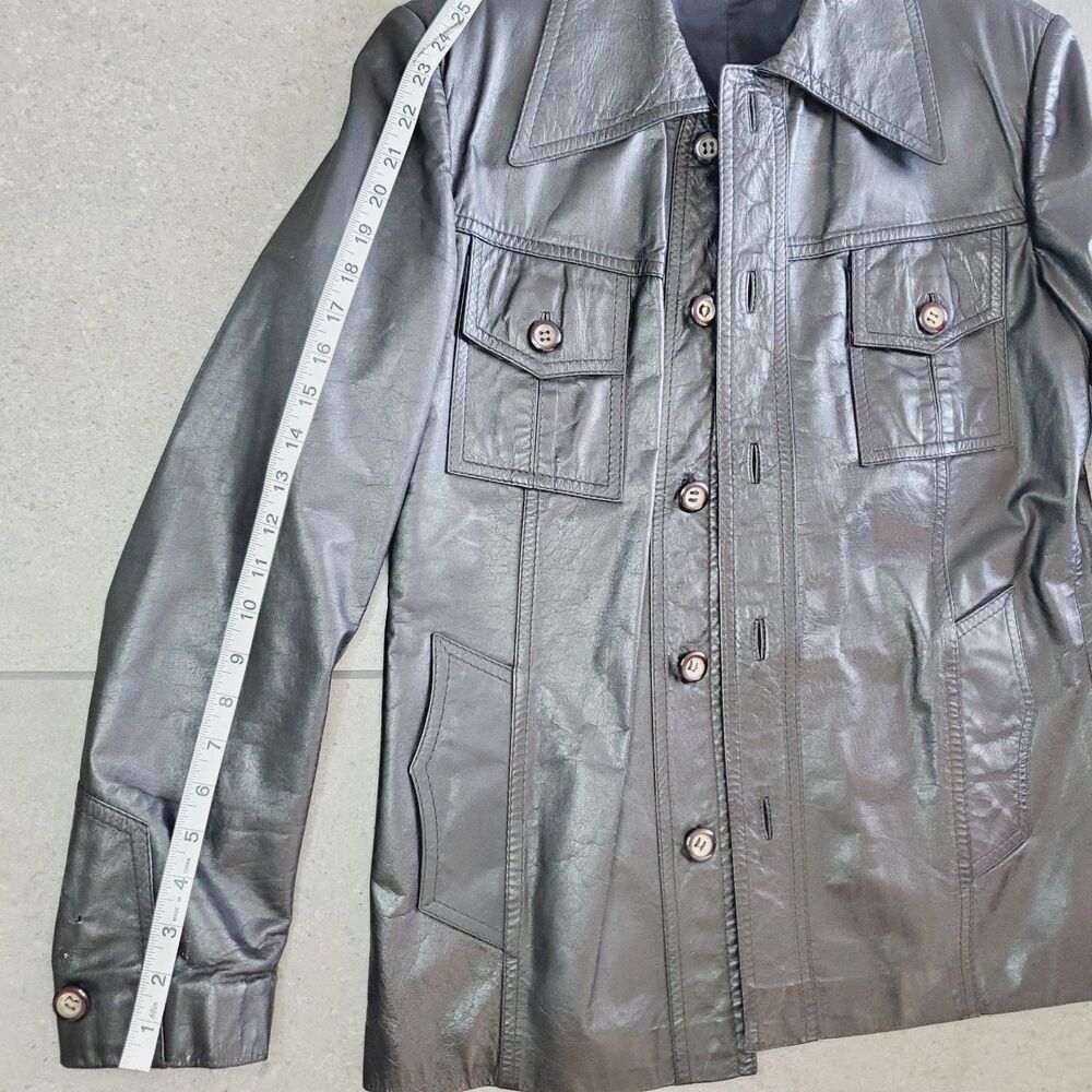 Vintage Womens Mens Black Leather Jacket Long Sleeve Shirt Biker Casaul SZ M - Picture 7 of 13